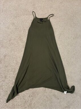 Nicole Miller Olive Green Slip Maxi Dress with Spaghetti Straps